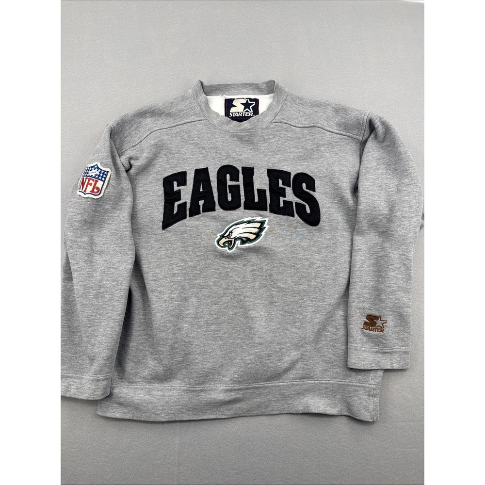 Vintage Starter Philadelphia Eagles NFL Crewneck Sweatshirt Gray Medium Boxy-Fit